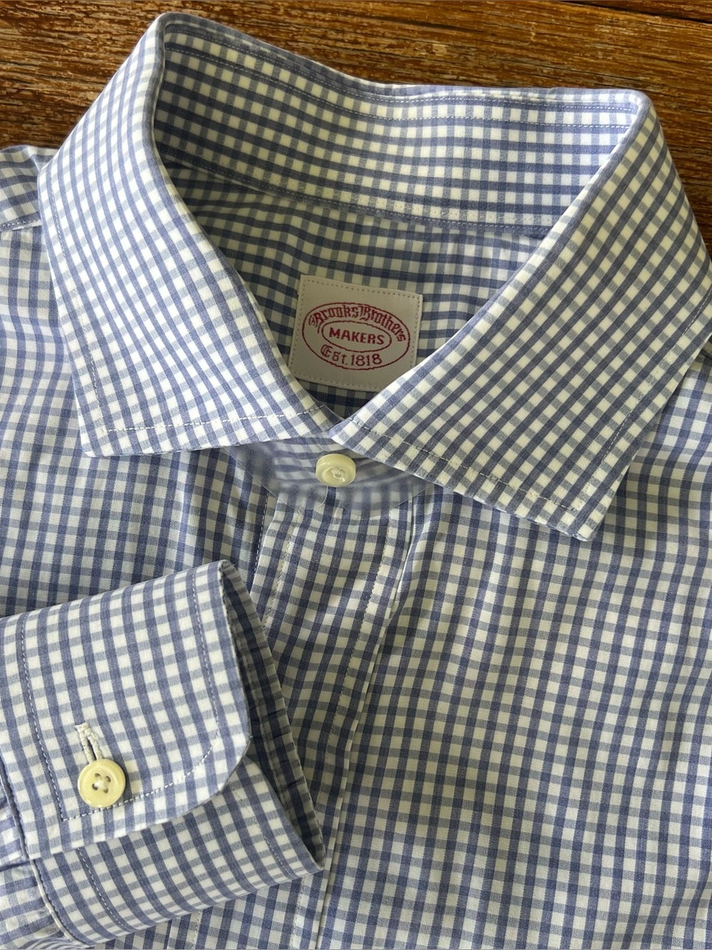 Vintage Brooks Brothers Makers Gingham Dress Shirt Large Blue White